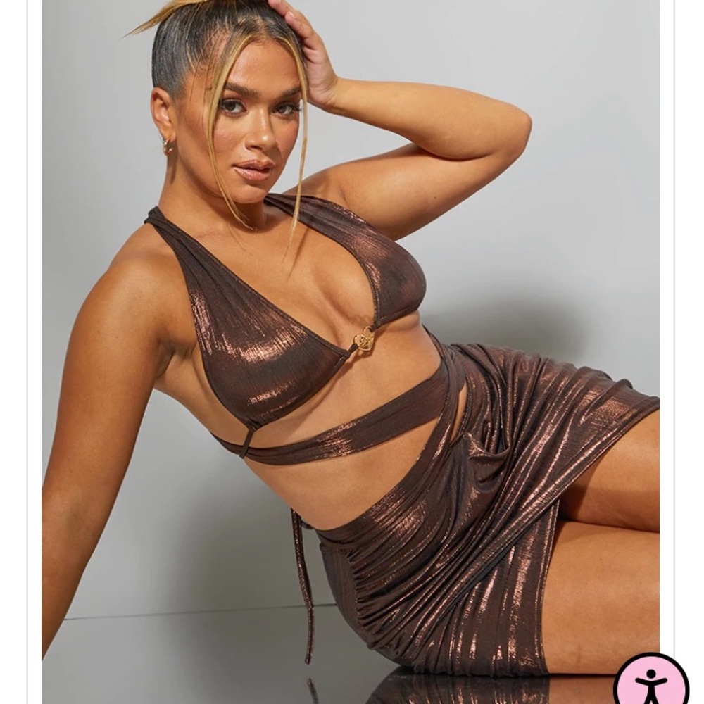 PLT Chocolate Brown Metallic Wrap Bodycon Dress, Size US 2, Worn Once